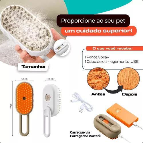 Escova Massageadora e Removedora de pelos vaporizada para Pets.