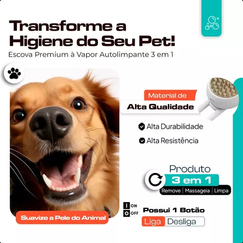 Escova Massageadora e Removedora de pelos vaporizada para Pets.