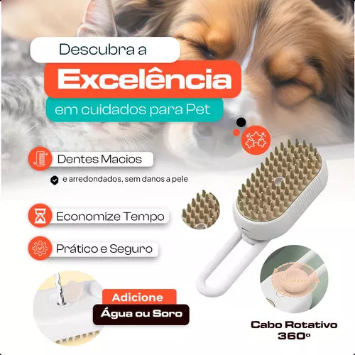 Escova Massageadora e Removedora de pelos vaporizada para Pets.