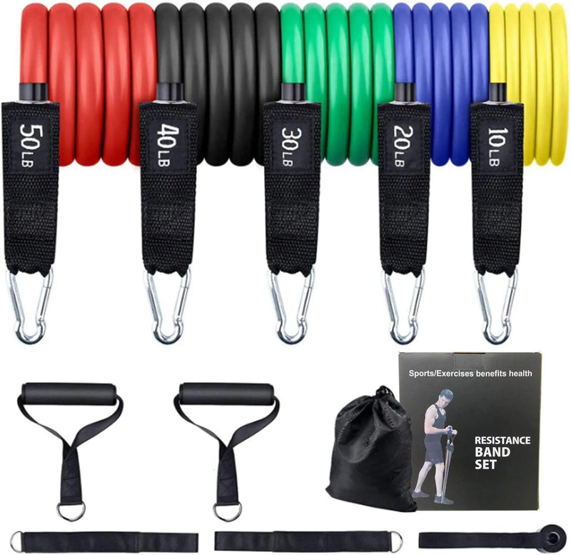 Kit 11 Peças de Elásticos Resistência Bountys® Treino Academia em Casa + PLANILHA DE TREINO DE 8 SEMANAS + VÍDEOS EXCLUSIVOS EXPLICATIVOS DE BRINDE