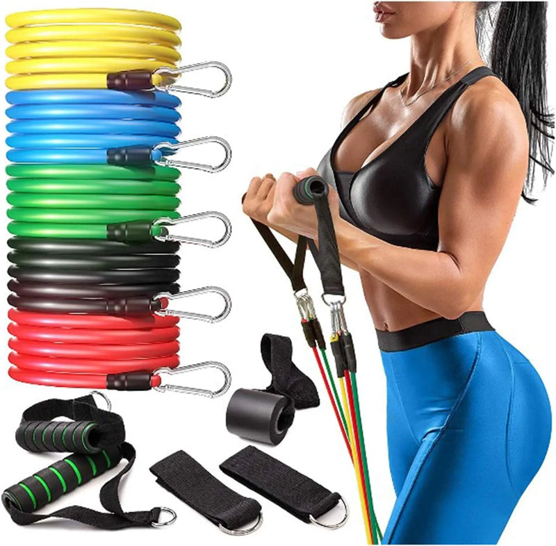 Kit 11 Peças de Elásticos Resistência Bountys® Treino Academia em Casa + PLANILHA DE TREINO DE 8 SEMANAS + VÍDEOS EXCLUSIVOS EXPLICATIVOS DE BRINDE