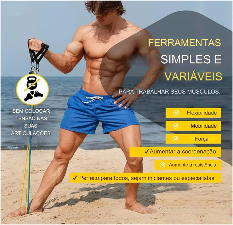 Kit 11 Peças de Elásticos Resistência Bountys® Treino Academia em Casa + PLANILHA DE TREINO DE 8 SEMANAS + VÍDEOS EXCLUSIVOS EXPLICATIVOS DE BRINDE