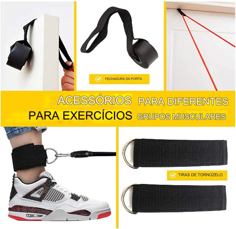 Kit 11 Peças de Elásticos Resistência Bountys® Treino Academia em Casa + PLANILHA DE TREINO DE 8 SEMANAS + VÍDEOS EXCLUSIVOS EXPLICATIVOS DE BRINDE